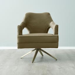 Burton Olive Green Velvet Swivel Occasional Chair - Brushed Champagne Gold Stainless Steel Legs