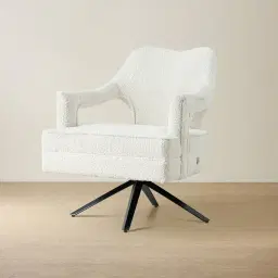 Burton Cream Boucle Swivel Occasional Chair - Black Metal Legs