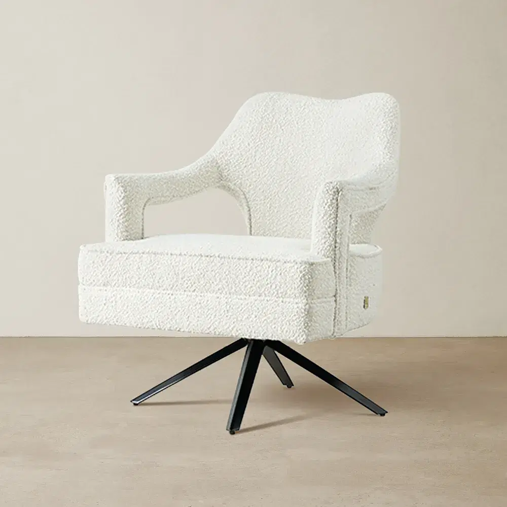 Burton Cream Boucle Swivel Occasional Chair - Black Metal Legs