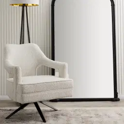 Burton Cream Boucle Swivel Occasional Chair - Black Metal Legs