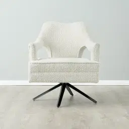 Burton Cream Boucle Swivel Occasional Chair - Black Metal Legs