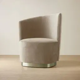 Reina Asymmetrical Beige Velvet Chair  - Brushed Champagne Gold Stainless Steel Legs Left Apex