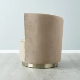 Reina Asymmetrical Beige Velvet Chair  - Brushed Champagne Gold Stainless Steel Legs Left Apex