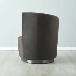 Reina Asymmetrical Charcoal Velvet Chair - Brushed Black Nickel Stainless Steel Legs Left Apex