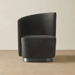Reina Asymmetrical Charcoal Velvet Chair - Brushed Black Nickel Stainless Steel Legs Left Apex