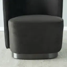 Reina Asymmetrical Charcoal Velvet Chair - Brushed Black Nickel Stainless Steel Legs Left Apex