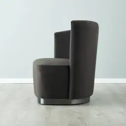 Reina Asymmetrical Charcoal Velvet Chair - Brushed Black Nickel Stainless Steel Legs Left Apex