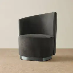 Reina Asymmetrical Charcoal Velvet Chair - Brushed Black Nickel Stainless Steel Legs Left Apex