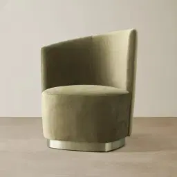 Reina Asymmetrical Olive Green Velvet Chair - Brushed Champagne Gold Stainless Steel Legs Left Apex