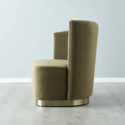 Reina Asymmetrical Olive Green Velvet Chair - Brushed Champagne Gold Stainless Steel Legs Left Apex