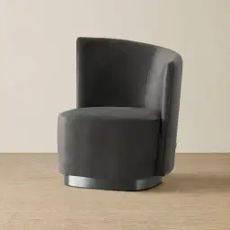 Reina Asymmetrical Charcoal Velvet Chair - Brushed Black Nickel Stainless Steel Legs Right Apex
