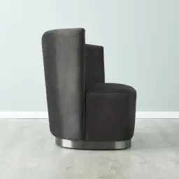 Reina Asymmetrical Charcoal Velvet Chair - Brushed Black Nickel Stainless Steel Legs Right Apex
