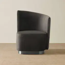 Reina Asymmetrical Charcoal Velvet Chair - Brushed Black Nickel Stainless Steel Legs Right Apex