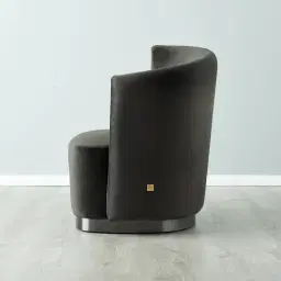 Reina Asymmetrical Charcoal Velvet Chair - Brushed Black Nickel Stainless Steel Legs Right Apex