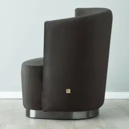 Reina Asymmetrical Charcoal Velvet Chair - Brushed Black Nickel Stainless Steel Legs Right Apex