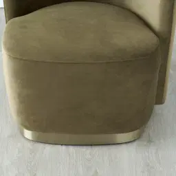 Reina Asymmetrical Olive Green Velvet Chair - Brushed Champagne Gold Stainless Steel Legs Right Apex