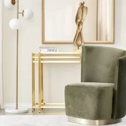 Reina Asymmetrical Olive Green Velvet Chair - Brushed Champagne Gold Stainless Steel Legs Right Apex