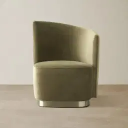 Reina Asymmetrical Olive Green Velvet Chair - Brushed Champagne Gold Stainless Steel Legs Right Apex