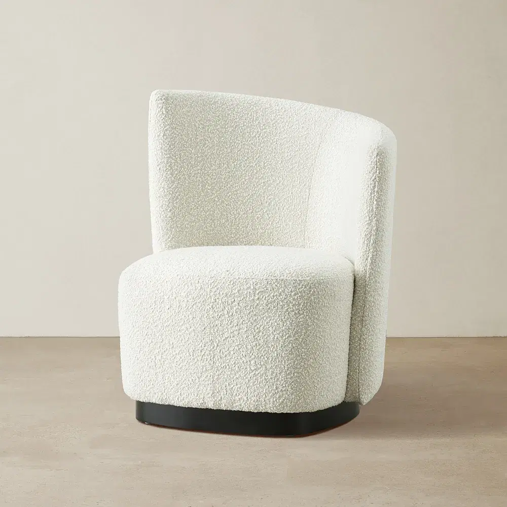 Reina Asymmetrical Cream Boucle Chair - Black Metal Legs Right Apex