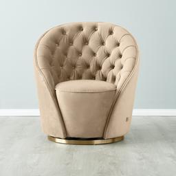Sonja Beige Velvet Swivel Occasional Chair - Brushed Champagne Gold Stainless Steel Legs