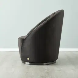 Sonja Charcoal Velvet Swivel Occasional Chair - Brushed Black Nickel Stainless Steel Legs