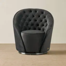 Sonja Charcoal Velvet Swivel Occasional Chair - Brushed Black Nickel Stainless Steel Legs