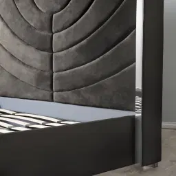 Gertrude Charcoal Velvet King Bed - Brushed Black Nickel Stainless Steel Frame