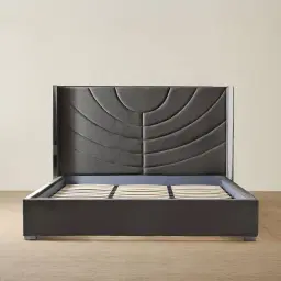 Gertrude Charcoal Velvet King Bed - Brushed Black Nickel Stainless Steel Frame