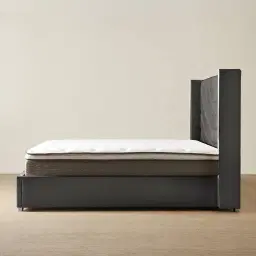 Gertrude Charcoal Velvet King Bed - Brushed Black Nickel Stainless Steel Frame