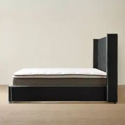 Gertrude Charcoal Velvet King Bed - Brushed Black Nickel Stainless Steel Frame