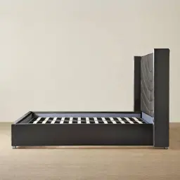 Gertrude Charcoal Velvet King Bed - Brushed Black Nickel Stainless Steel Frame