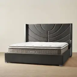 Gertrude Charcoal Velvet King Bed - Brushed Black Nickel Stainless Steel Frame