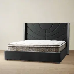 Gertrude Charcoal Velvet King Bed - Brushed Black Nickel Stainless Steel Frame