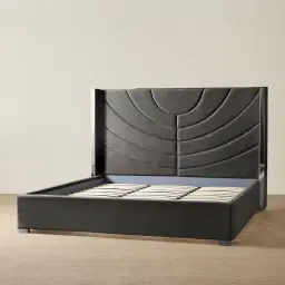 Gertrude Charcoal Velvet King Bed - Brushed Black Nickel Stainless Steel Frame