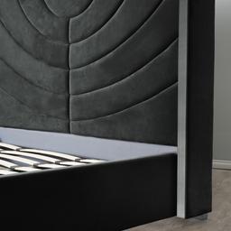 Gertrude Charcoal Velvet King Bed - Brushed Black Nickel Stainless Steel Frame