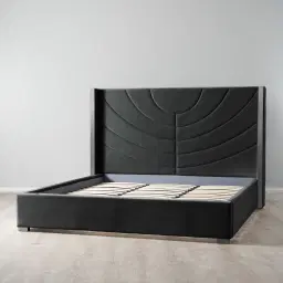 Gertrude Charcoal Velvet King Bed - Brushed Black Nickel Stainless Steel Frame