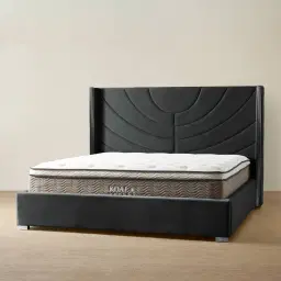 Gertrude Charcoal Velvet Queen Bed - Brushed Black Nickel Stainless Steel Frame