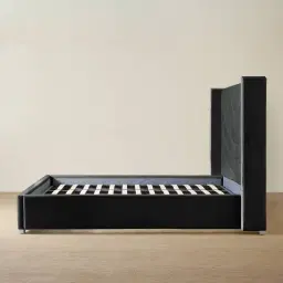 Gertrude Charcoal Velvet Queen Bed - Brushed Black Nickel Stainless Steel Frame