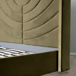 Gertrude Olive Green Velvet King Bed - Brushed Champagne Gold Stainless Steel Frame