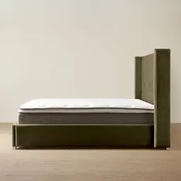 Gertrude Olive Green Velvet King Bed - Brushed Champagne Gold Stainless Steel Frame