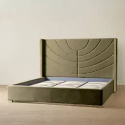 Gertrude Olive Green Velvet King Bed - Brushed Champagne Gold Stainless Steel Frame