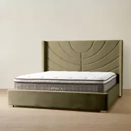 Gertrude Olive Green Velvet Queen Bed - Brushed Champagne Gold Stainless Steel Frame