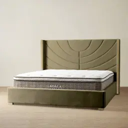 Gertrude Olive Green Velvet Queen Bed - Brushed Champagne Gold Stainless Steel Frame