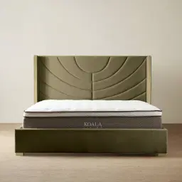 Gertrude Olive Green Velvet Queen Bed - Brushed Champagne Gold Stainless Steel Frame