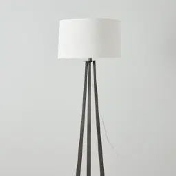 Rogers Brushed Graphite Floor Lamp - White Linen Lamp Shade
