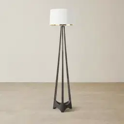 Rogers Brushed Graphite Floor Lamp - White Linen Lamp Shade