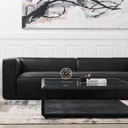 Anver Black Leather 4-Seater Sofa