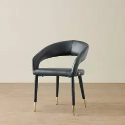 Moulin Black Vegan Leather Dining Chair - Brushed Gold Legs