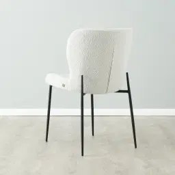 Hailey Snow White Boucle Dining Chair - Black Legs