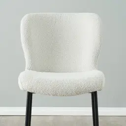 Hailey Snow White Boucle Dining Chair - Black Legs
